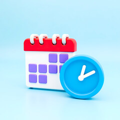 Poster - 3d render of a calendar and clock illustrating time management