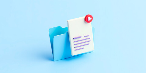 Aufkleber - 3d render of a blue folder with a white document and red play button