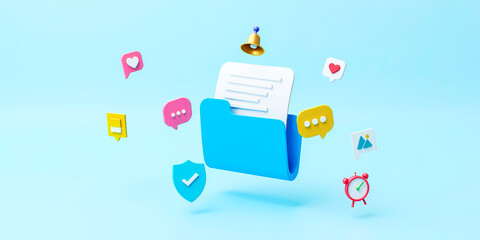 Poster - 3d render of a blue document folder with colorful notification