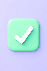 Poster - 3d render of a pastel green button with white checkmark