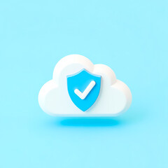Poster - 3d cloud with security shield and checkmark