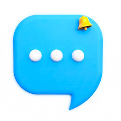 Poster - 3d render of a blue speech bubble with a gold bell and white spheres