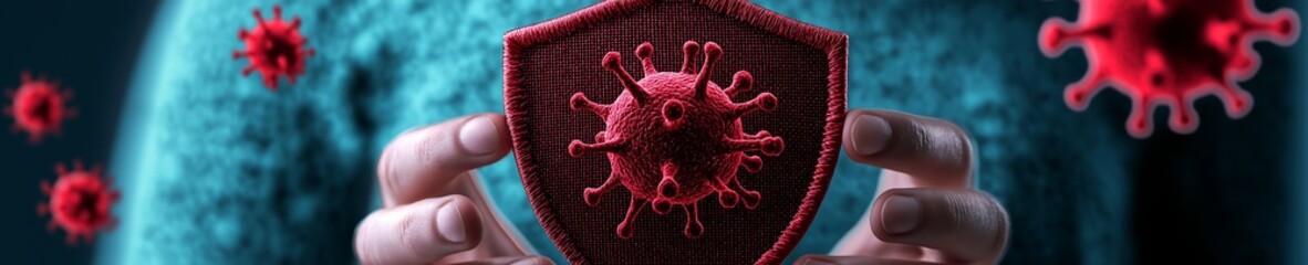 Poster - Immune system fighting coronavirus behind a shield