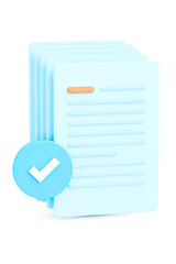 Poster - stack of 3d rendered light blue documents with checkmark