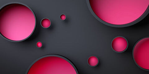 Poster - Pink circles emerging from dark gray background creating abstract pattern