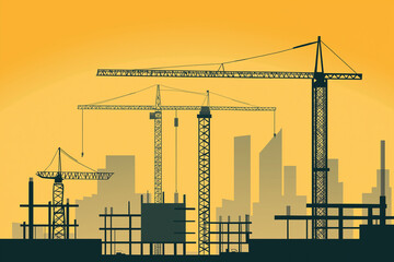 Aufkleber - Construction cranes building modern skyscrapers in city skyline