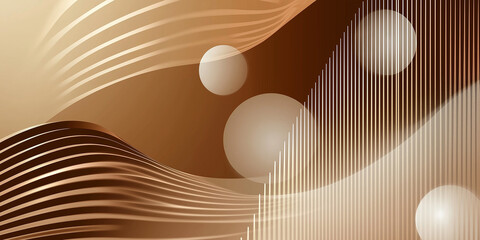 Aufkleber - Abstract brown and beige background with flowing lines and glowing spheres