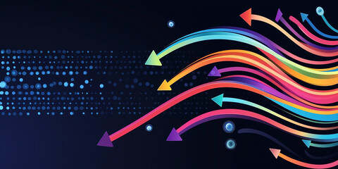 Poster - Colorful arrows flowing upwards representing growth and progress on dark background