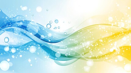 Poster - Abstract Blue and Yellow Wave Background with Bubbles and Glitter Effects
