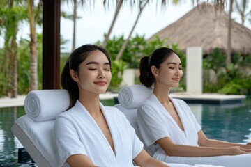 Two women relaxing with calming massages at luxury resort spa