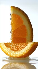 Poster - Fresh orange slices in water on a white surface, for healthy lifestyle concept