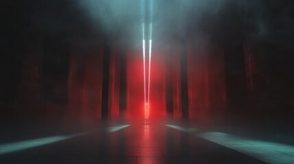Poster - Abstract futuristic corridor with glowing neon light and misty atmosphere