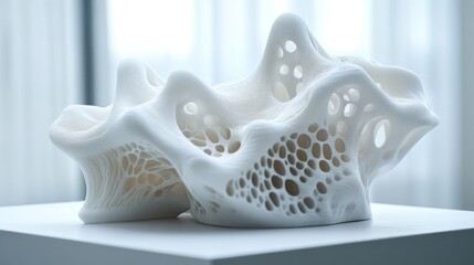 Poster - Delicate White Abstract Sculpture with Organic, Cellular Design Elements