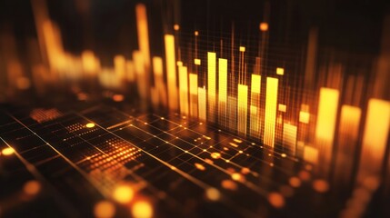 Poster - Abstract Golden Financial Graph with Grid Lines and Data Visualization