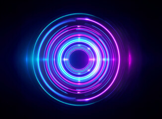 Aufkleber - Vibrant concentric circles of neon light emanate from a central point, creating a mesmerizing, futuristic portal effect against a dark backdrop.
