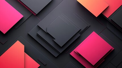 Poster - Abstract 3D Geometric Composition with Pink, Orange and Black Squares