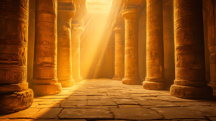 Sticker - Ancient temple interior with golden light. Pillars of Forgotten Time. Illustration