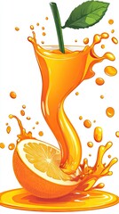 Poster - Orange juice splashing in the air, falling into a half orange. Fresh fruit drink ad