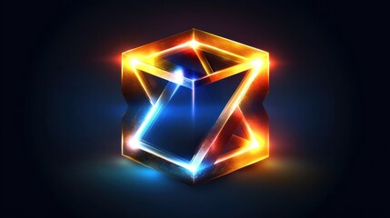 Poster - Futuristic Glowing Cube: Abstract 3D Geometric Shape with Vibrant Colors