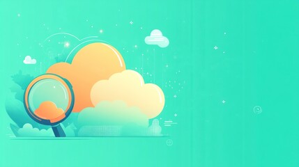 Poster - Creative Cloud Storage Concept with Magnifying Glass and Turquoise Background