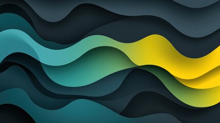 Poster - Elegant Abstract Background with Overlapping Waves in Teal and Yellow