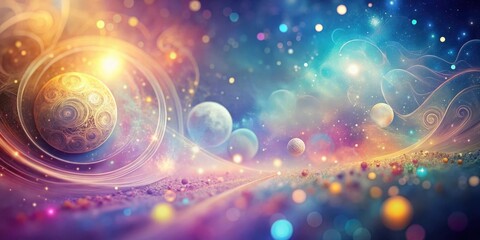 Wall Mural - a cosmic tapestry of celestial bodies and glowing nebulae in a dreamlike, whimsical landscape
