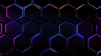 Poster - Abstract Hexagon Pattern with Vibrant Neon Glow - Modern Background