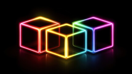 Poster - Neon Cubes: A Vibrant Display of Light and Form on Black Background
