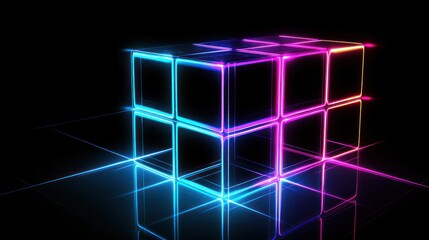 Poster - Neon illuminated cube with futuristic design and vibrant colors