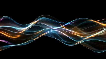 Poster - Abstract glowing wave pattern on black background with dynamic light