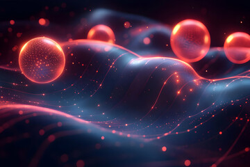 Poster - Abstract Glowing Spheres And Particles In Dark Background