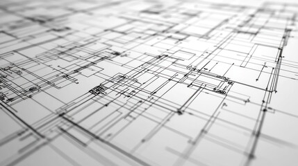 Architectural Blueprint Sketch on White Paper with Shallow Depth of Field