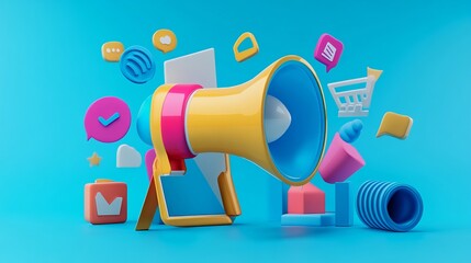 Poster - Futuristic digital marketing technology concept with internet connectivity and online advertising elements featuring search engine optimization (seo), social media marketing (smm), and video advertisi