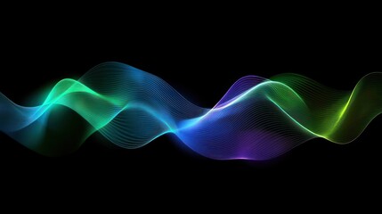 Fototapete - Elegant flowing neon light waves on a black background for a modern feel