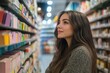 © Charoen - Young woman admiring colorful shelves in an art supply store