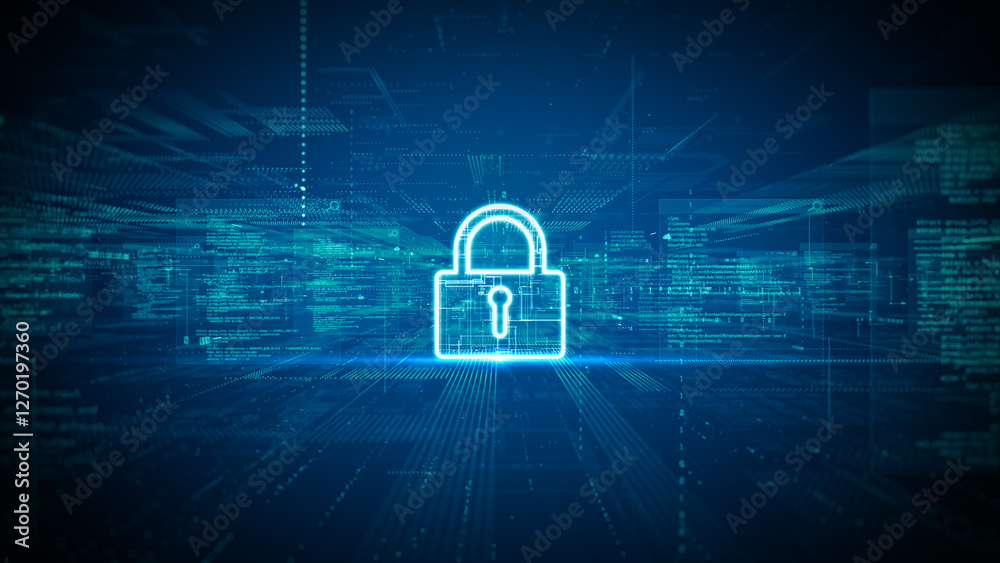 Futuristic digital background with lock icon, representing data ...