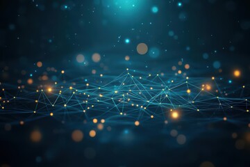 Poster - Captivating Dark Blue Background Featuring an Intricate Network of Bright Lights Creating a Mysterious and Enigmatic Atmosphere of Modern Technology