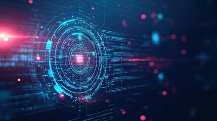 Poster - Futuristic Technology Background Featuring Circular Shapes with Glowing Lights and Abstract Patterns Creating a Modern and Innovative Digital Atmosphere