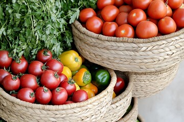 Wall Mural - Colorful Fresh Produce in Woven Baskets