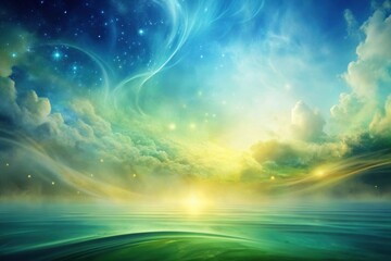 Wall Mural - celestial dreamscape serene waters meet a swirling galaxy of soft hues and glimmering lights