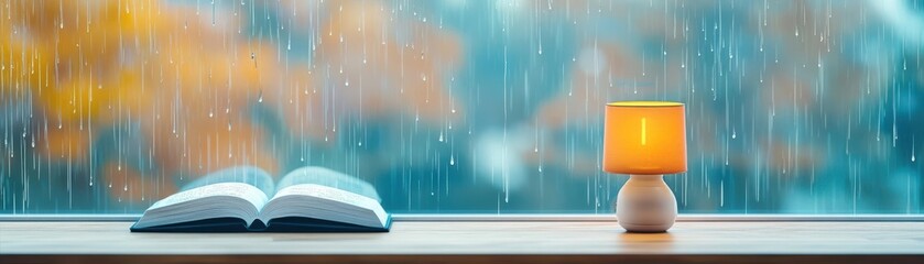 Poster - An Inviting Scene of an Open Book and Flickering Candle on a Rustic Table Creating a Cozy Ambiance Perfect for Reading and Reflection at Dusk