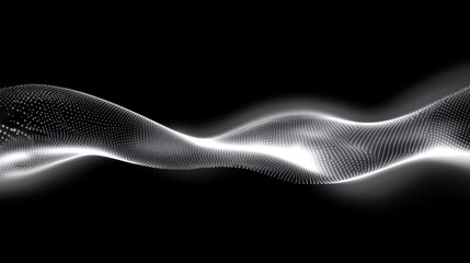 Fototapete - Futuristic Waveform: Dynamic white particle mesh on deep black background