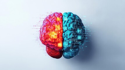 Poster - Intricate Brain with Embedded Circuit Illustrating the Fusion of Human Intelligence and Technology in a Futuristic and Thought-Provoking Conceptual Artwork