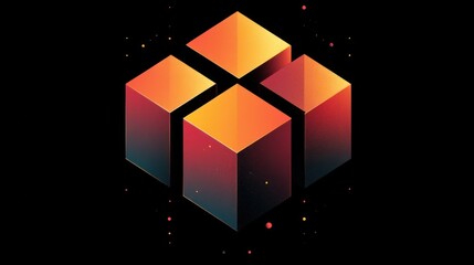 Poster - Abstract Orange Gradient Cubes on Black Background for Technology Designs