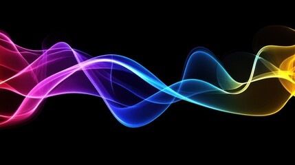 Fototapete - Abstract colorful wave flow on black background with smooth motion