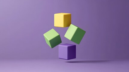 Poster - Abstract geometric composition of colorful cubes floating in a lavender studio
