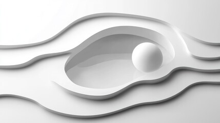 Poster - Abstract White Layers with Sphere: Modern Minimalist 3D Render Artwork