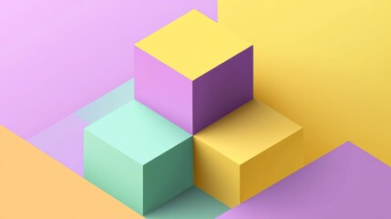 Poster - Pastel Geometric Abstract: Cubes and Planes in Harmonious Color Balance