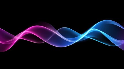 Poster - Abstract Glowing Waves in Pink and Blue on a Dark Background
