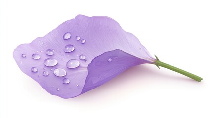 Poster - Delicate Purple Petal Adorned with Sparkling Water Droplets on White Background